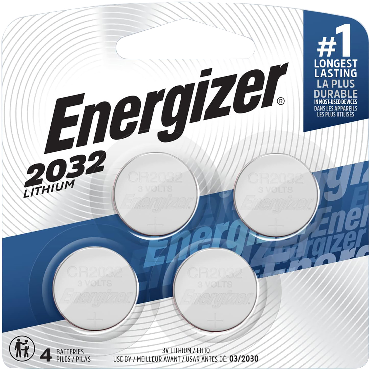 Energizer 2032BP4C3 CR2032 Lithium Battery Silver 3.0 V 235 mAh, Qty (4) Single Pack