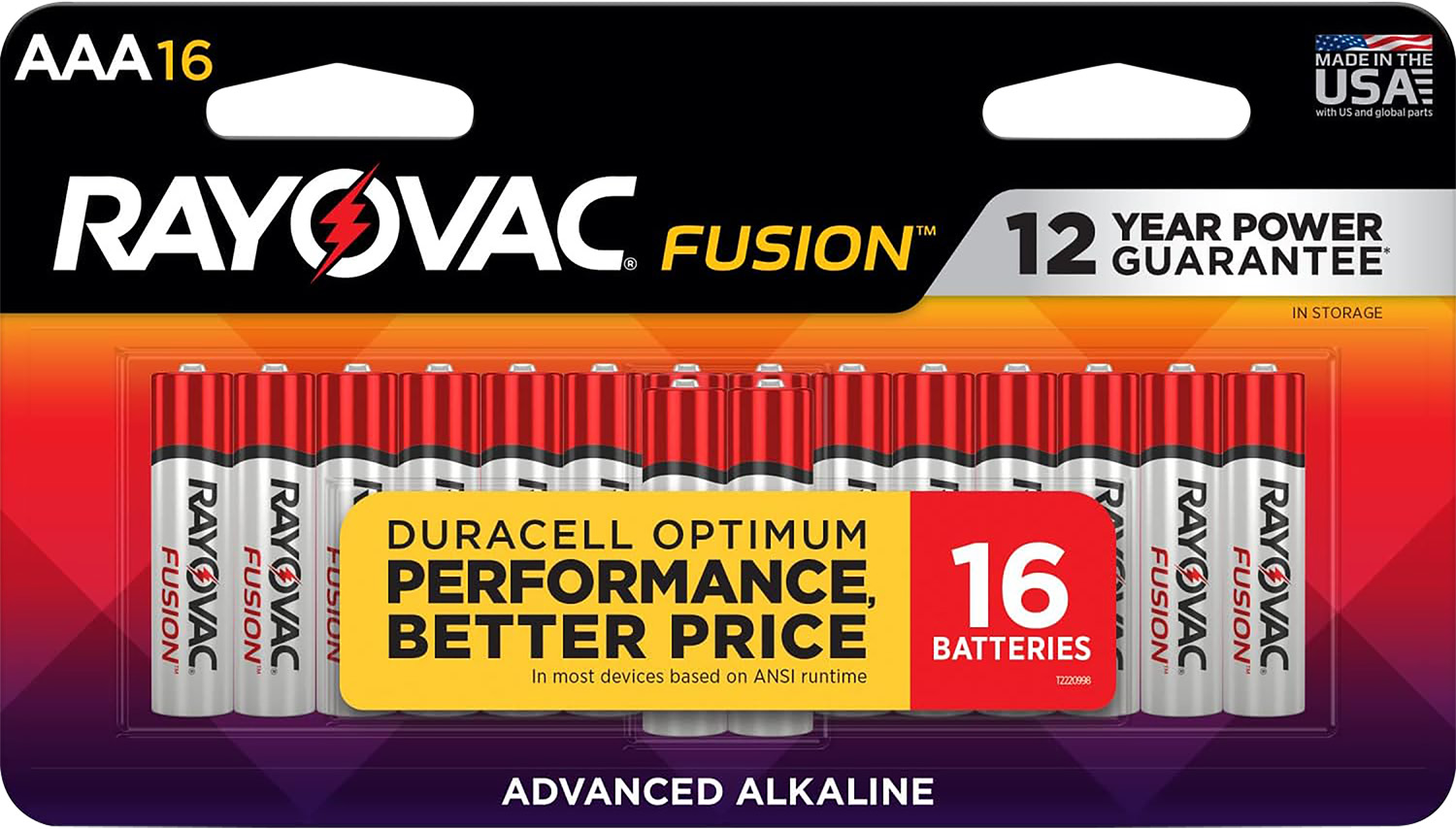 Rayovac 82416T02 AAA Alkaline Batteries 1.5V 1123mAh 16-Pack