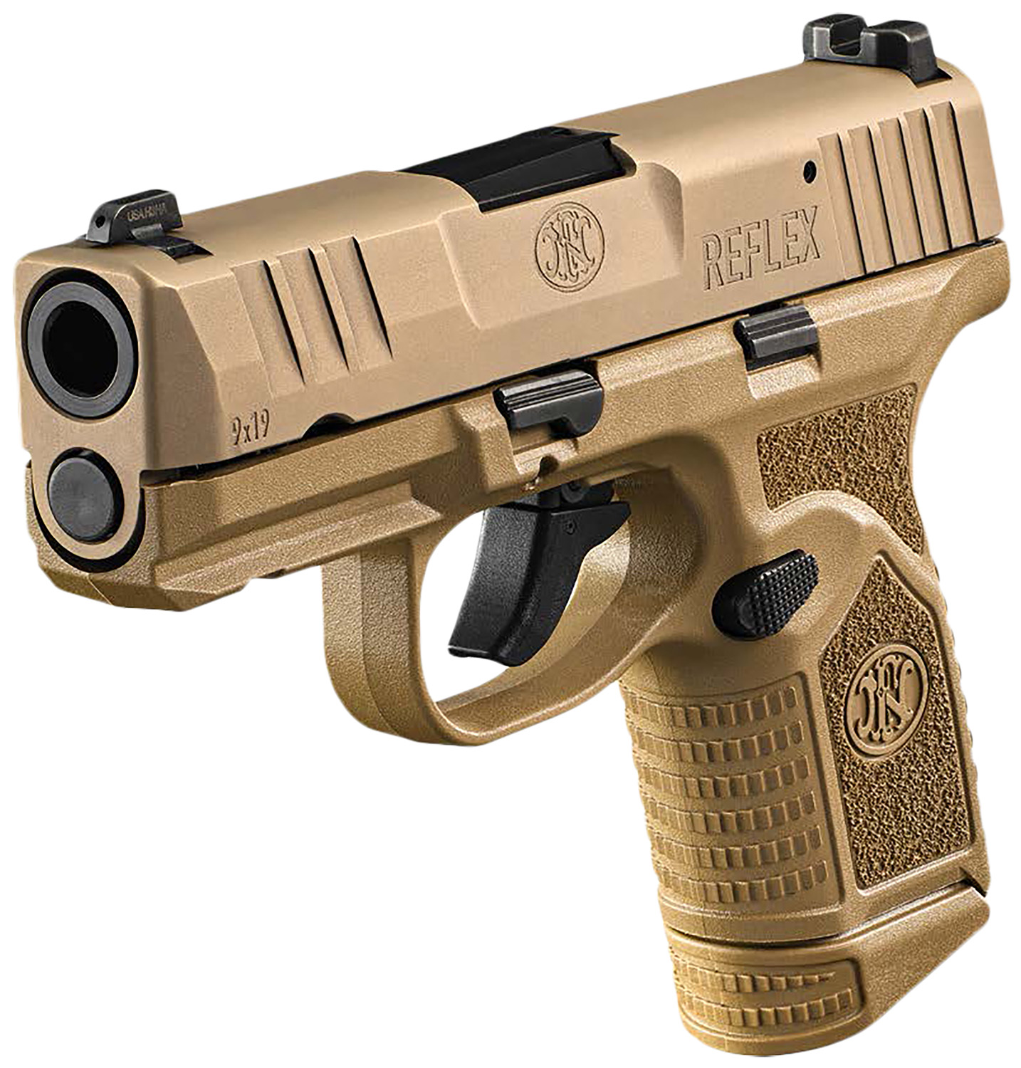FN 66101417 Reflex  9mm Luger 15+1 11+1 3.30" Micro-Compact Frame Flat Dark Earth PVD Serrated Steel Slide w/Picatinny Rail Stippled Grip Ambidextrous