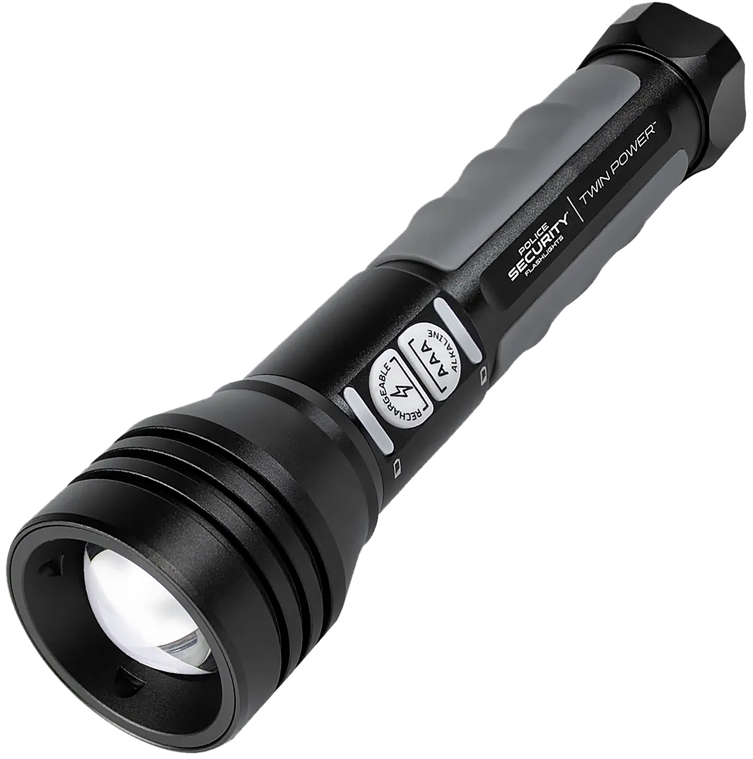 Police Security Flashlights Twin Power Flashlight 600 Lumens Black
