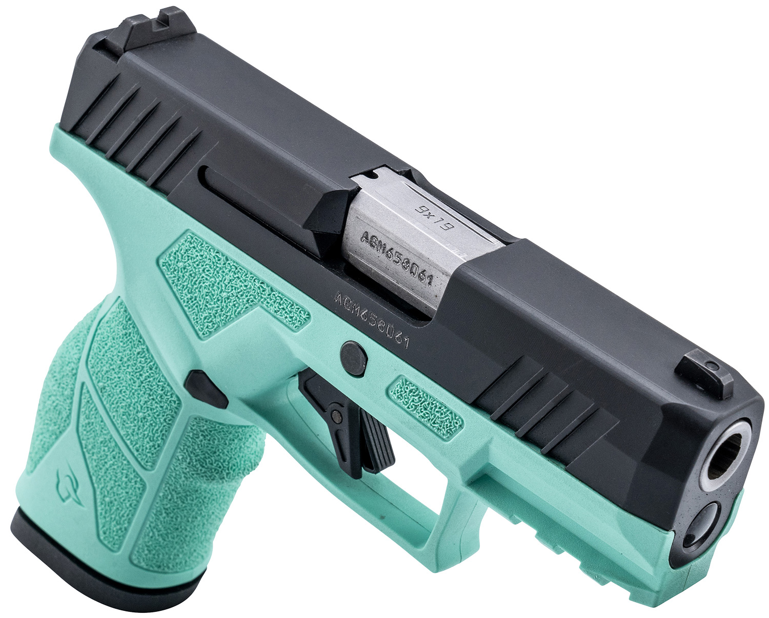 Taurus GX2 Cyan 10 Round 9mm 3.37in — Superb Compact Pistol 4 Taurus GX2 Cyan 10 Round 9mm compact pistol with black slide and cyan polymer frame, three-quarter view