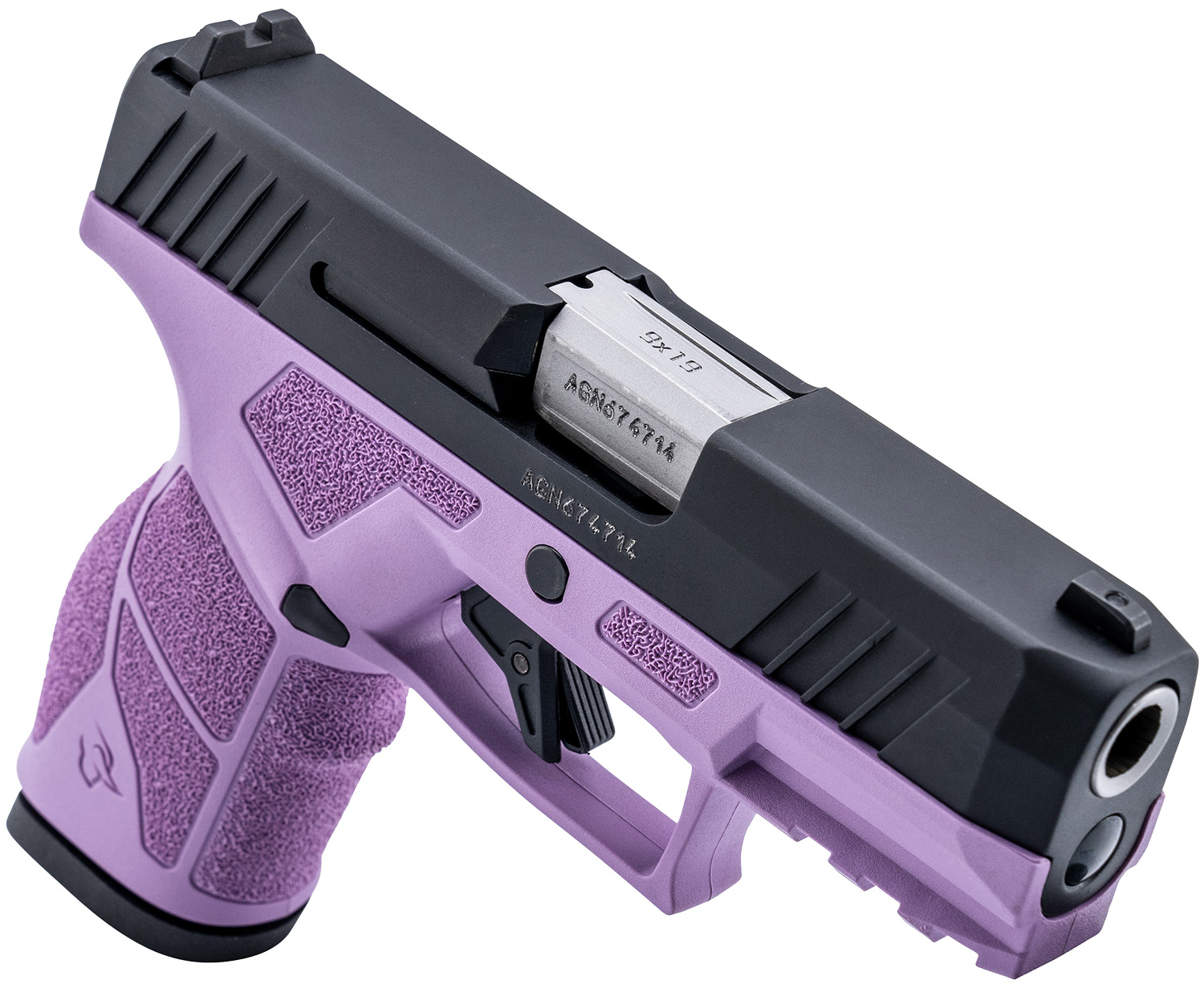 Taurus GX2 Light Purple Black Slide 9mm 13+1 — Superb Compact 4 Taurus GX2 Light Purple Black Slide 9mm compact pistol with lavender polymer frame, three-quarter view