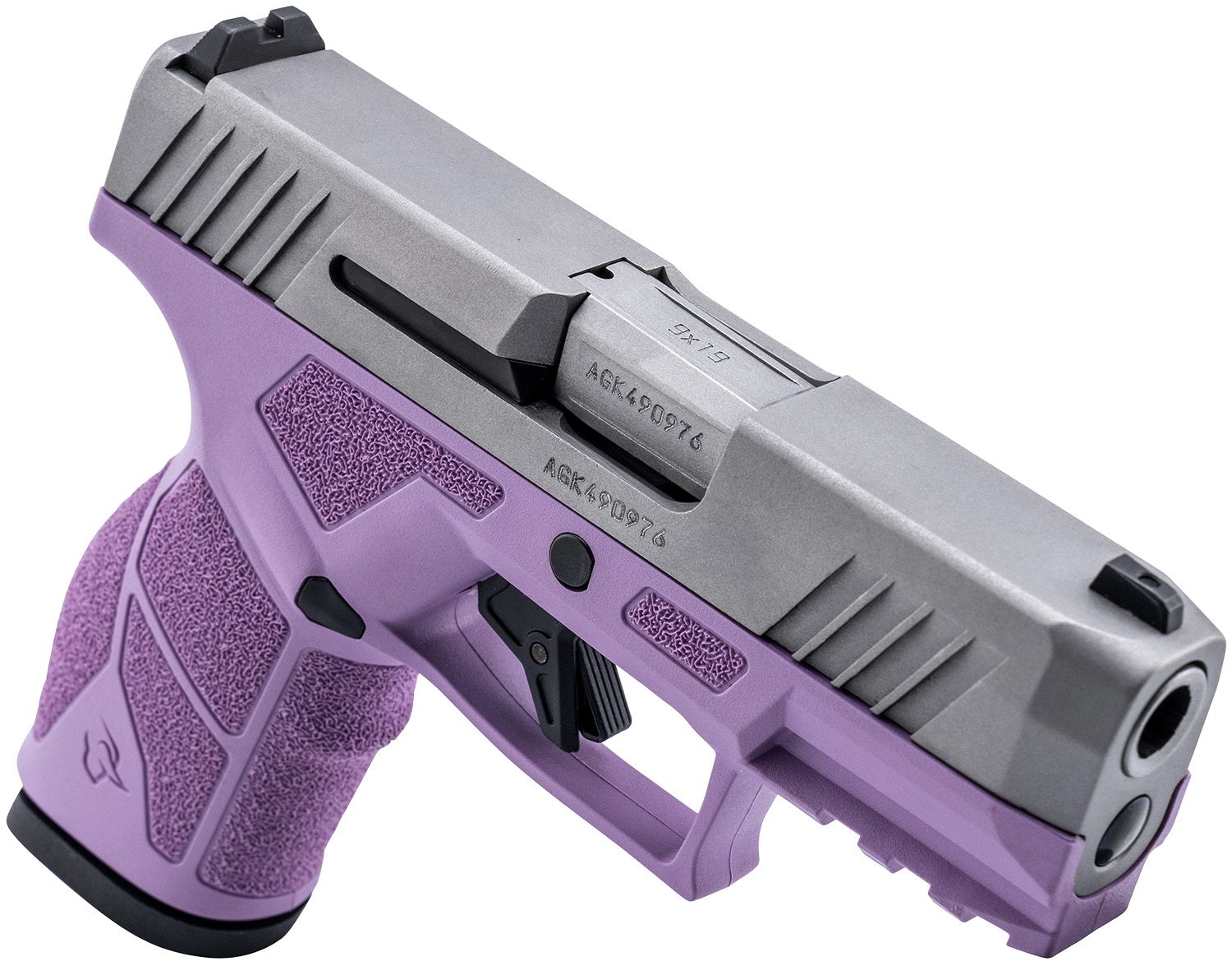 Taurus GX2 Light Purple 9mm Compact 13+1 3.37in — Superb Carry Pistol 3 Taurus GX2 Light Purple 9mm compact pistol, angled view showing the matte stainless slide over a light purple polymer frame