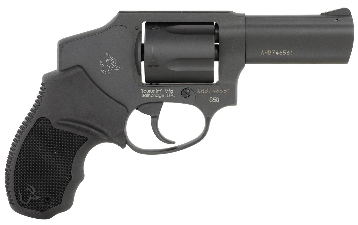 Taurus 2-850131 850  Small 38 Special 5 Shot 3 Matte Black Alloy Steel Barrel, Cylinder & Frame, Black Rubber Grip, Transfer Bar Safety, Concealed Hammer