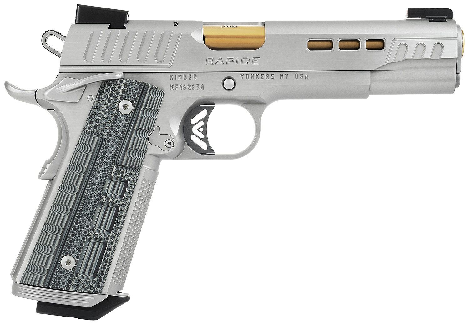 Kimber America Rapide Dawn 1911 9MM 5" Barrel Gold TiN & Stainless, TRUGLO TFX Sights, G10 Grips - 9Rd CA Compliant - Kimber - 9mm