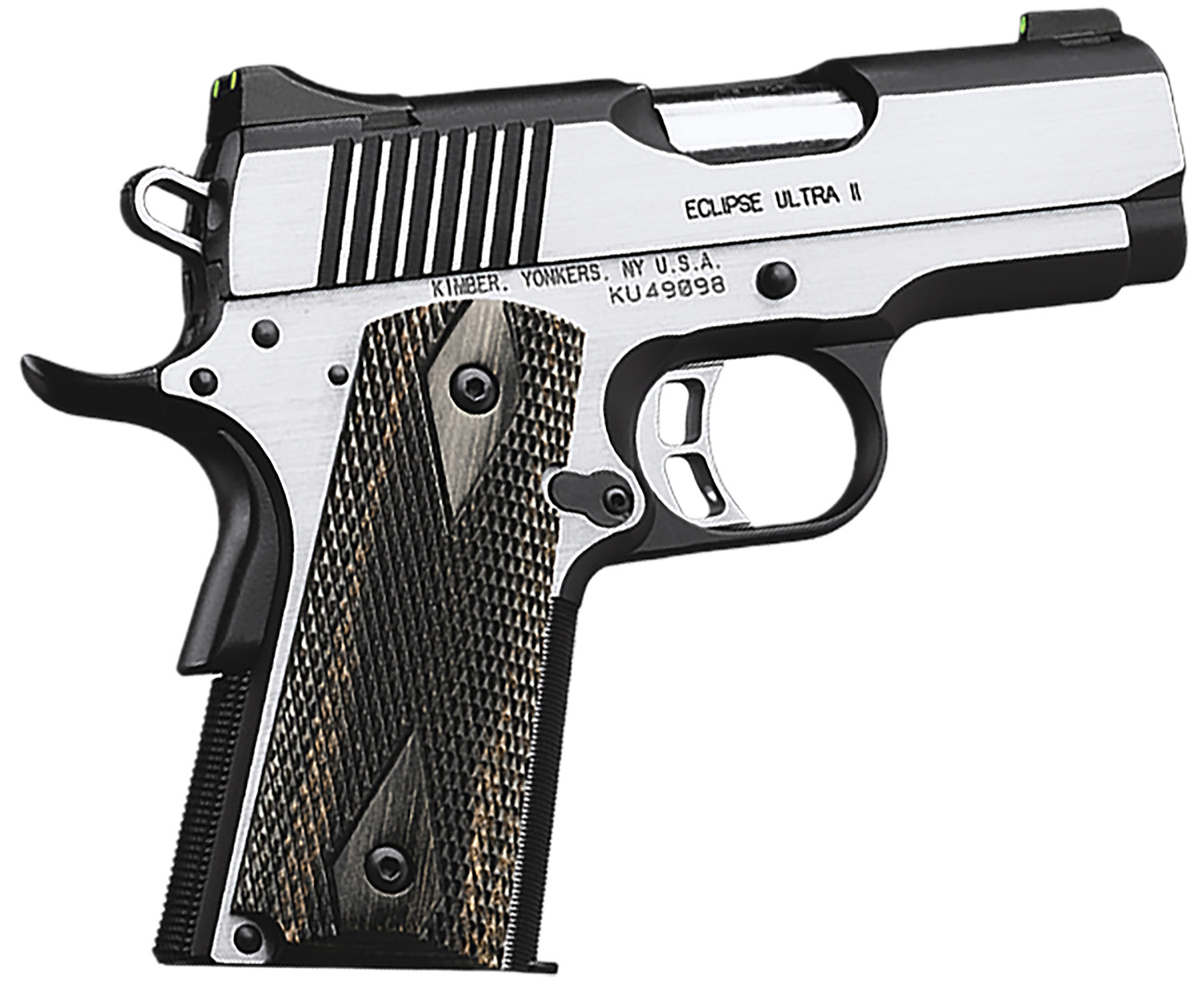 Kimber Mfg.,inc 3200042CA Eclipse Ultra II (CA) 45 ACP 7+1 3" Stainless Steel Slide Brush Polished Front Strap Checkering Laminated Gray/Black Double Diamond Grip