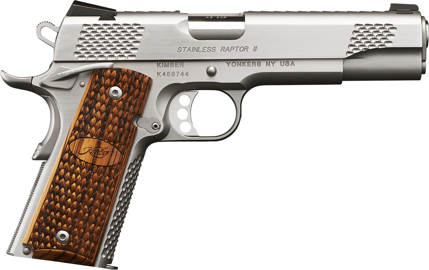Kimber Raptor II 1911 Semi-Auto Pistol 45 ACP 5" Match Barrel Zebrawood Grips Tritium Sights 8Rnd CA Compliant 3200181CA - Kimber - 45 ACP