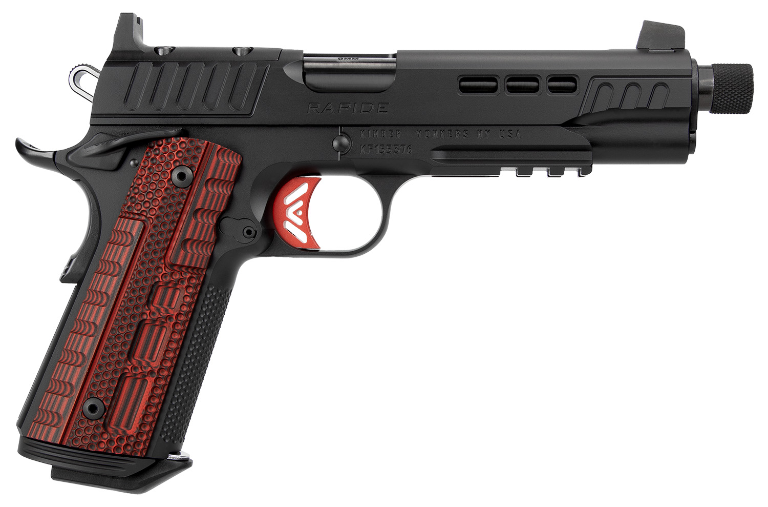 Rapide Heat 9MM 5" DLC Barrel - KimPro II Slide, G10 Grips, Red V-Cut Trigger, Stiplex Texture, 8rd Mag