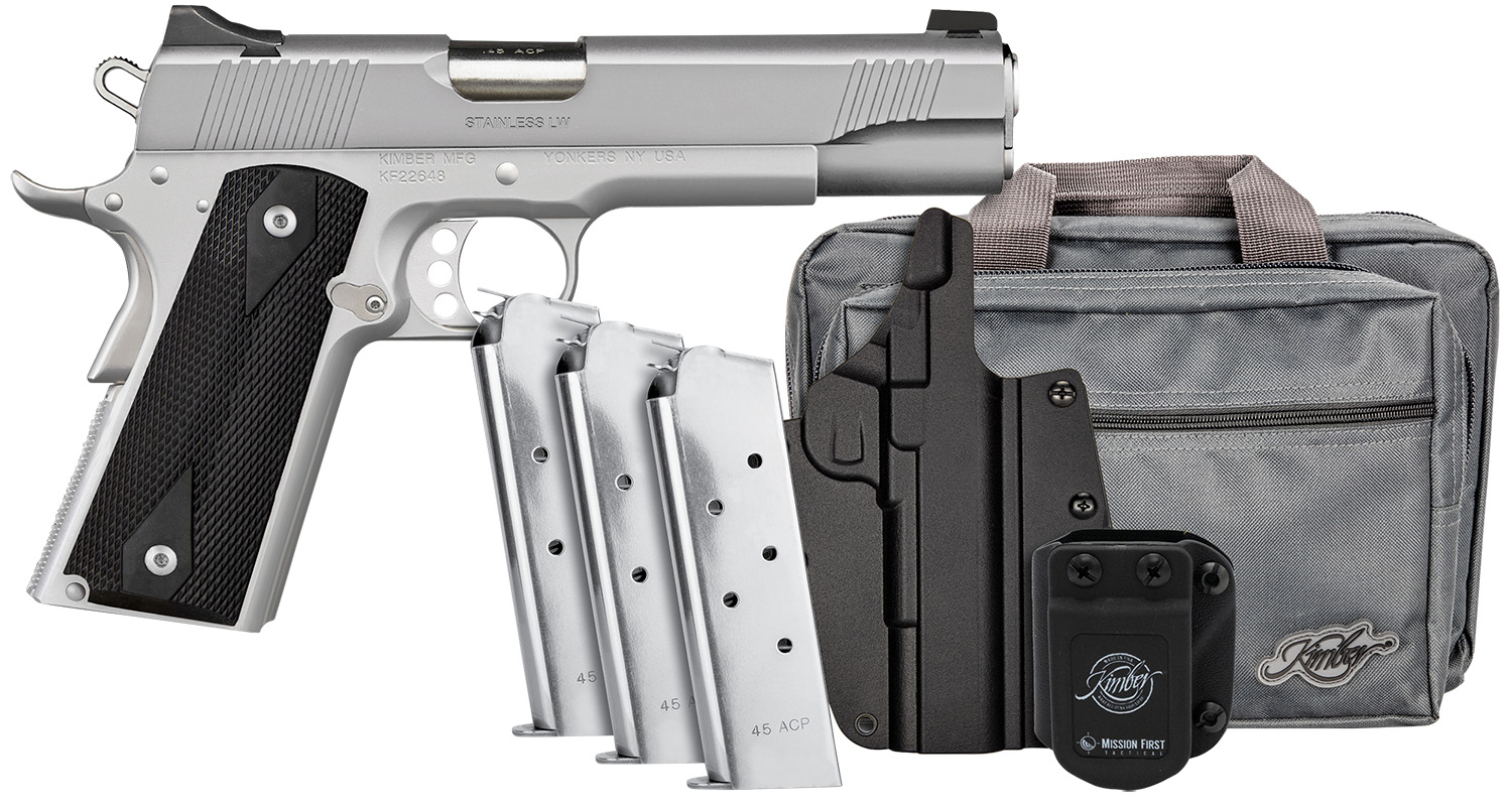 Kimber 1911 LW 45ACP SS Club Bundle with Tactical Holsters & Range Bag - 7rd Magazines - Kimber - 45 ACP