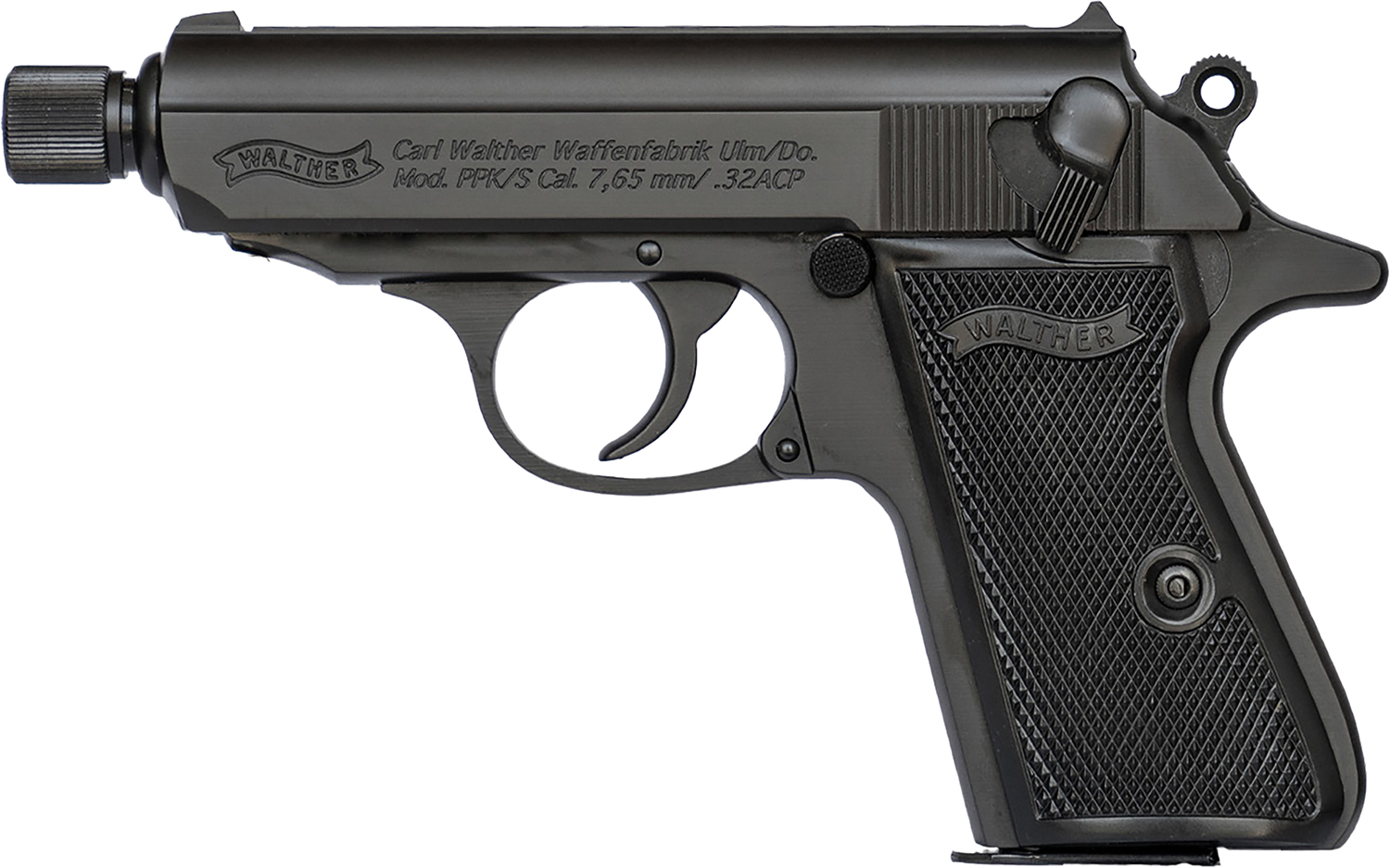 Walther Arms 4796059 PPK/S  Carry Frame 32 ACP 7+1 3.30 Black Steel Threaded Barrel, Black Serrated Zinc Alloy Slide, Black Aluminum Frame w/Beavertail, Textured Polymer Grip