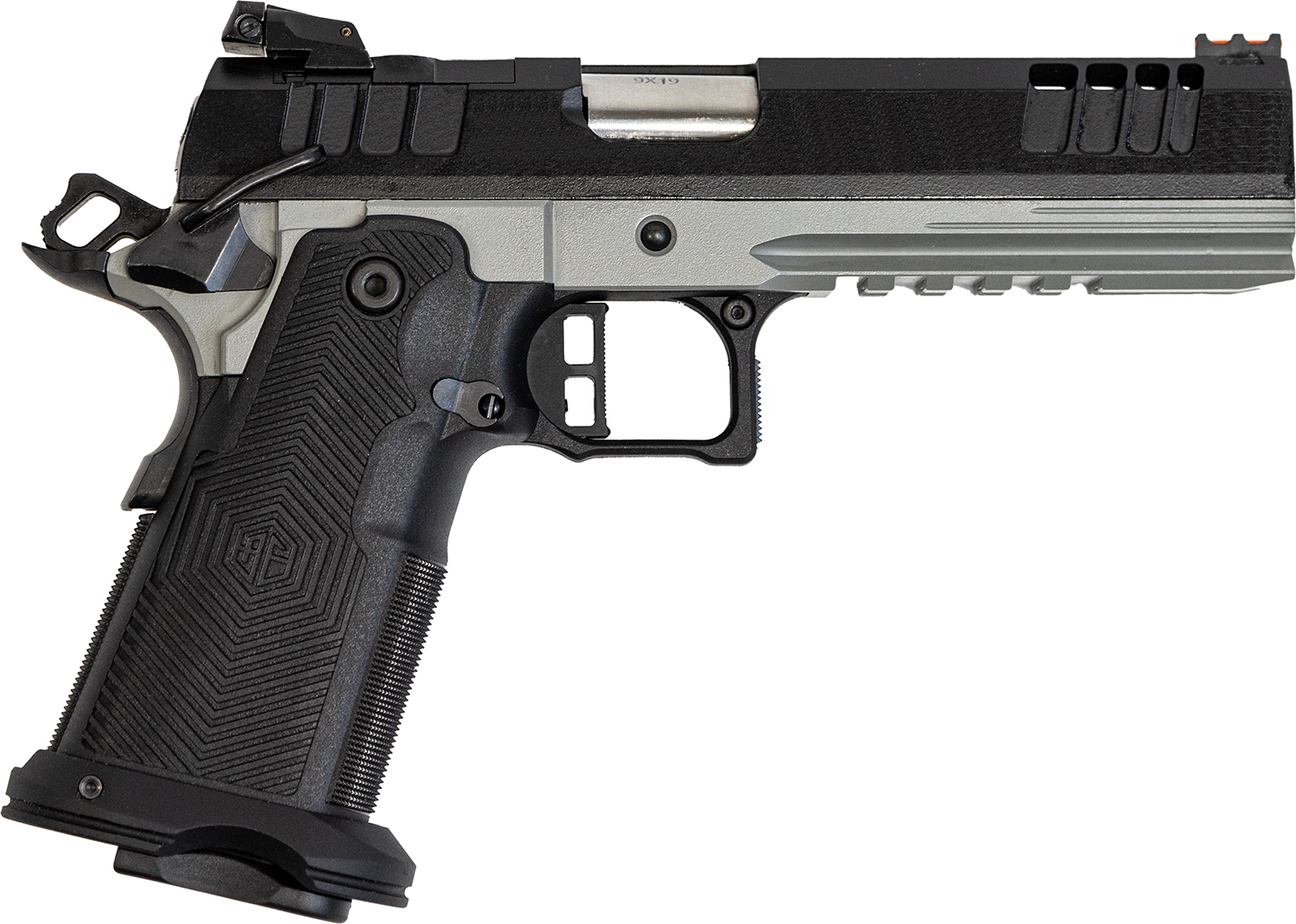 Great Lakes Firearms GL1911DS9FSSSRK 1911 DS Synergy 9mm Luger 20+1 5" Optic Cut/Serrated Cerakote Black Molded Grip Bull Shark Frame