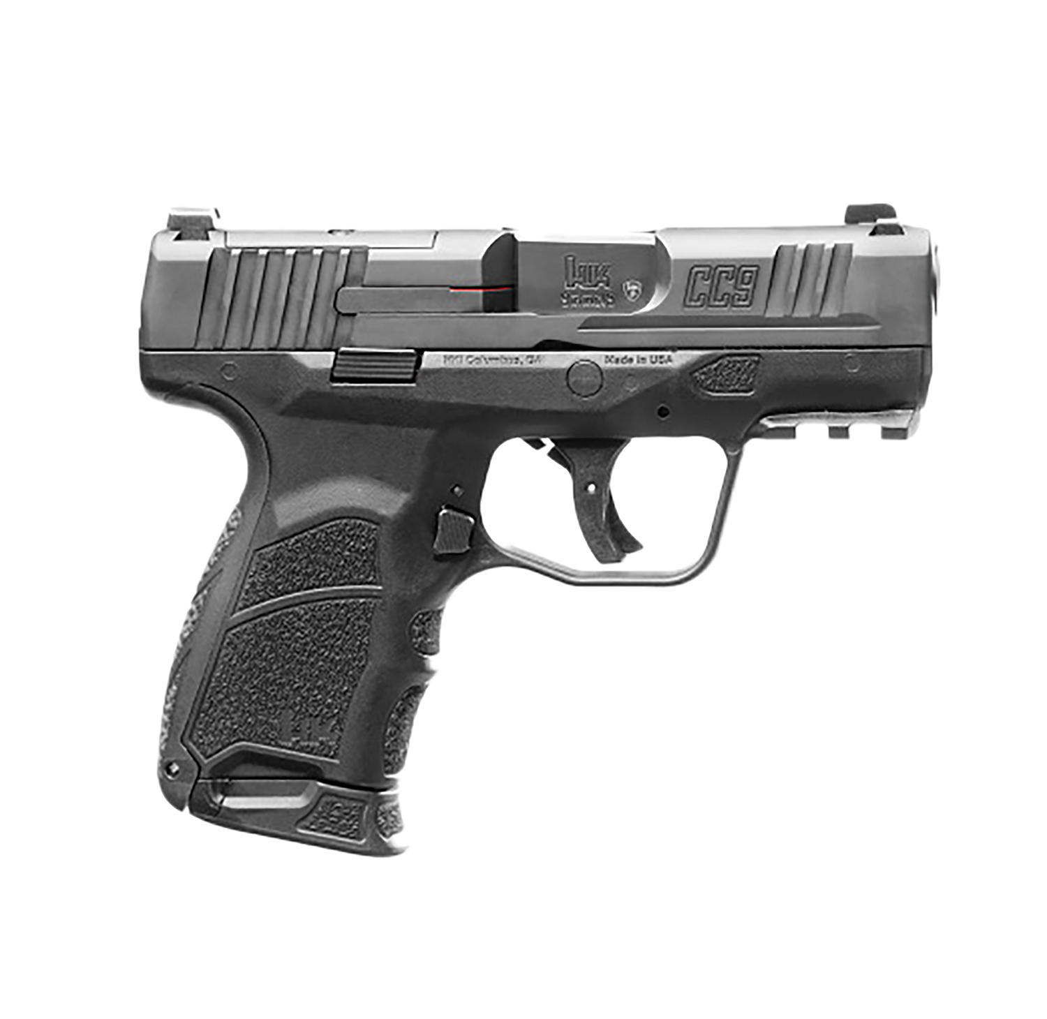 HK 81000550 CC9  9mm Luger 10+1/12+1 3.32" Black Polygonal Rifled Barrel, Optic Ready/Serrated Steel Slide, Polymer Frame w/Picatinny Rail, Black Interchangeable Backstrap Grip