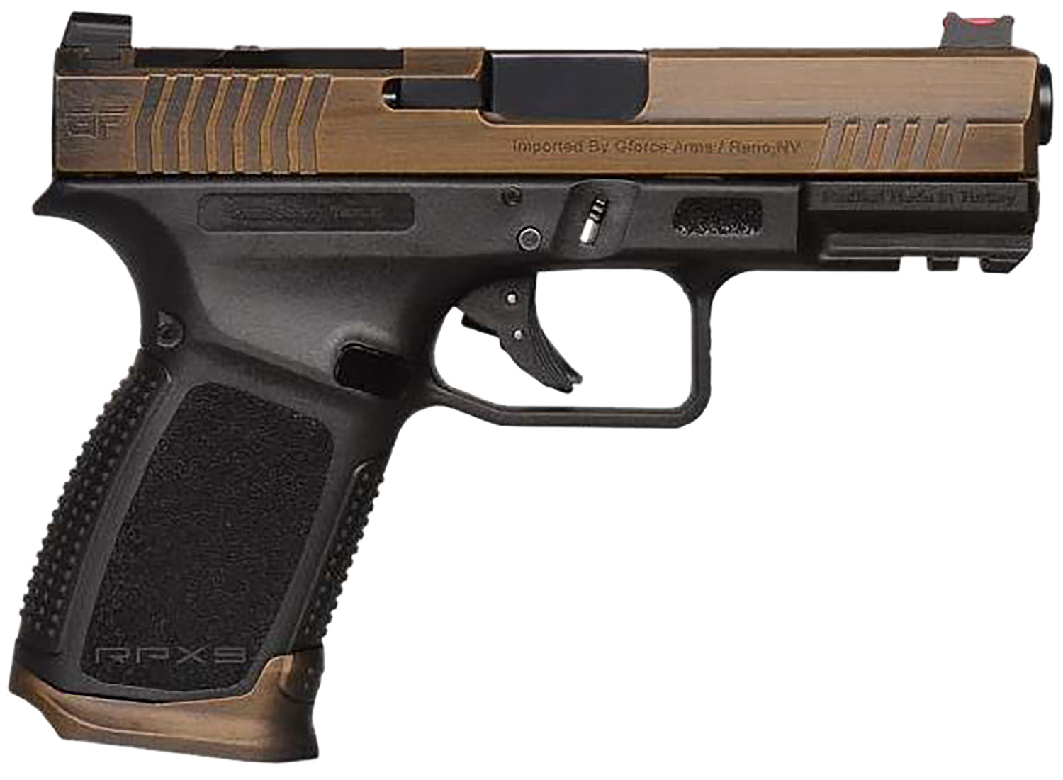 Gforce Arms GFRPX3C9BT Exodus  9mm Luger 15+1 4.02" Black Steel Barrel, Bronze Cerakote Serrated Steel Slide, Black Cerakote Polymer Frame w/Accessory Rail, Black Textured Grip