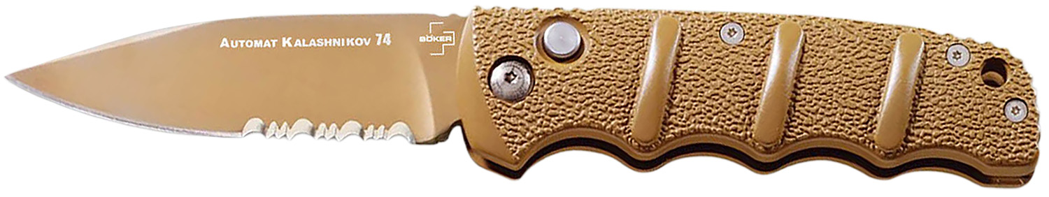 Boker 01KALS103 Kalashnikov 3.35" Spear Point Plain/Serrated Desert D2 - Boker - SPEAR POINT