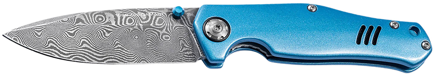 Boker 111101DAM 3.15" Damascus Blade Blue Aluminum Handle Knife