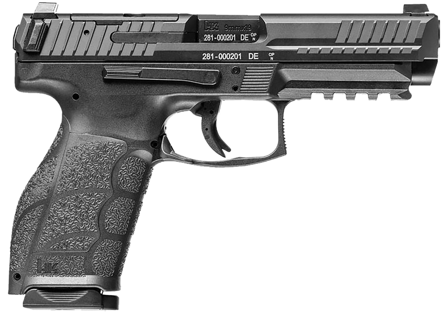 HK 81001058 VP9A1 K Compact Frame Luger 10+1 4.09" Black Steel Barrel, Black Optic Ready/Serrated Steel Slide, Black Polymer Frame w/Picatinny Rail, Interchangeable Backstrap Grip, Ambidextrous