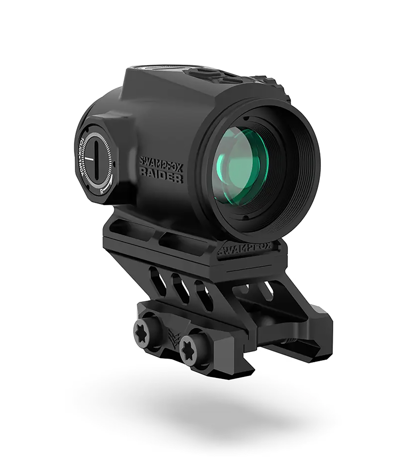 Swampfox Optics RMPS120Gb Raider Micro Prism Black 1X 20mm Tube Bullet Rise Compensation Reticle Green Laser