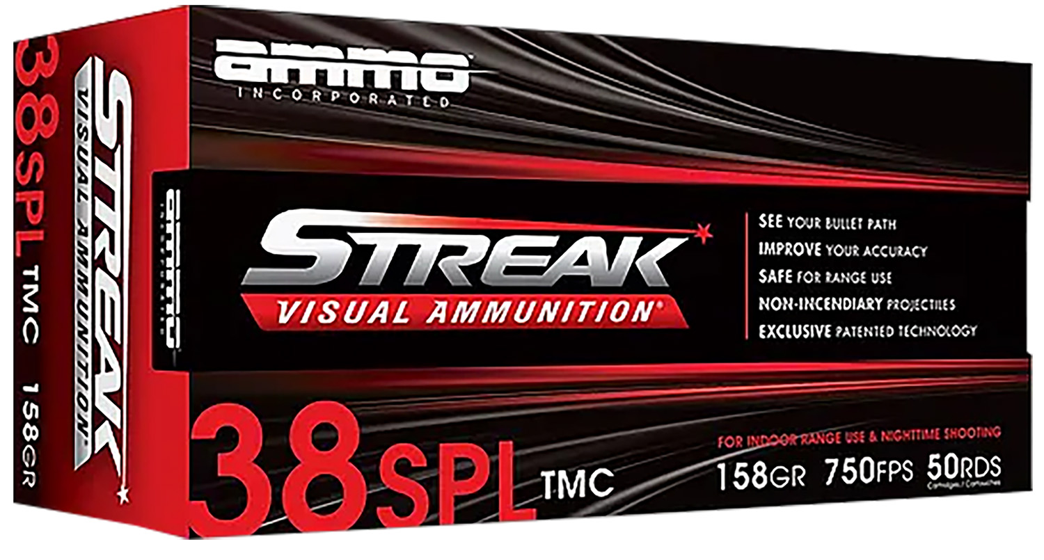 Ammo Inc 38158TMCSTRKRED50 Streak Visual (RED)  38Special 158gr Total Metal Case 50 Per Box/20 Case