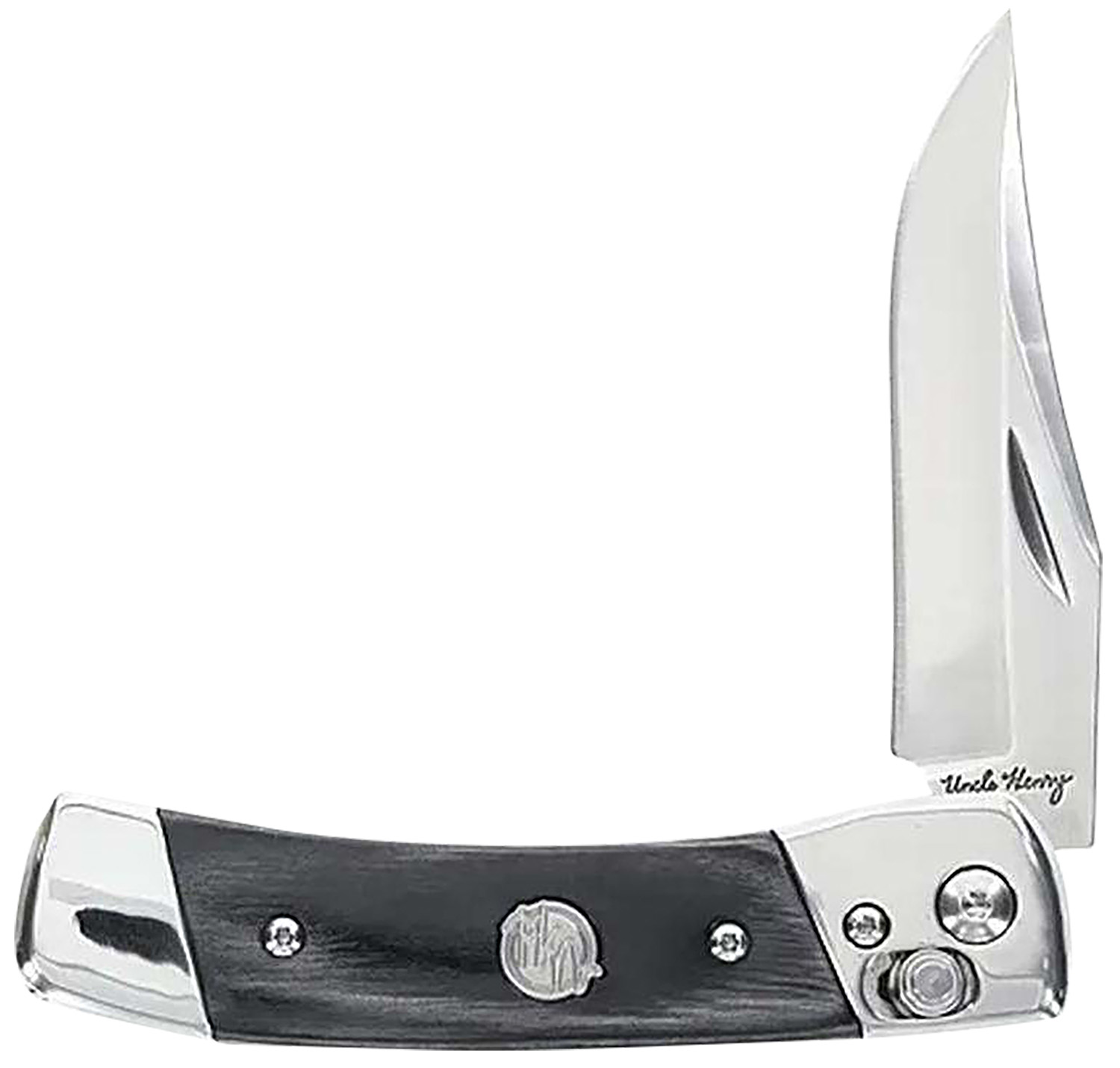 Uncle Henry 1222001 Smokey  2.90 Folding Plain 7Cr17MoV SS Blade, Black/SS Wood Laminate Handle