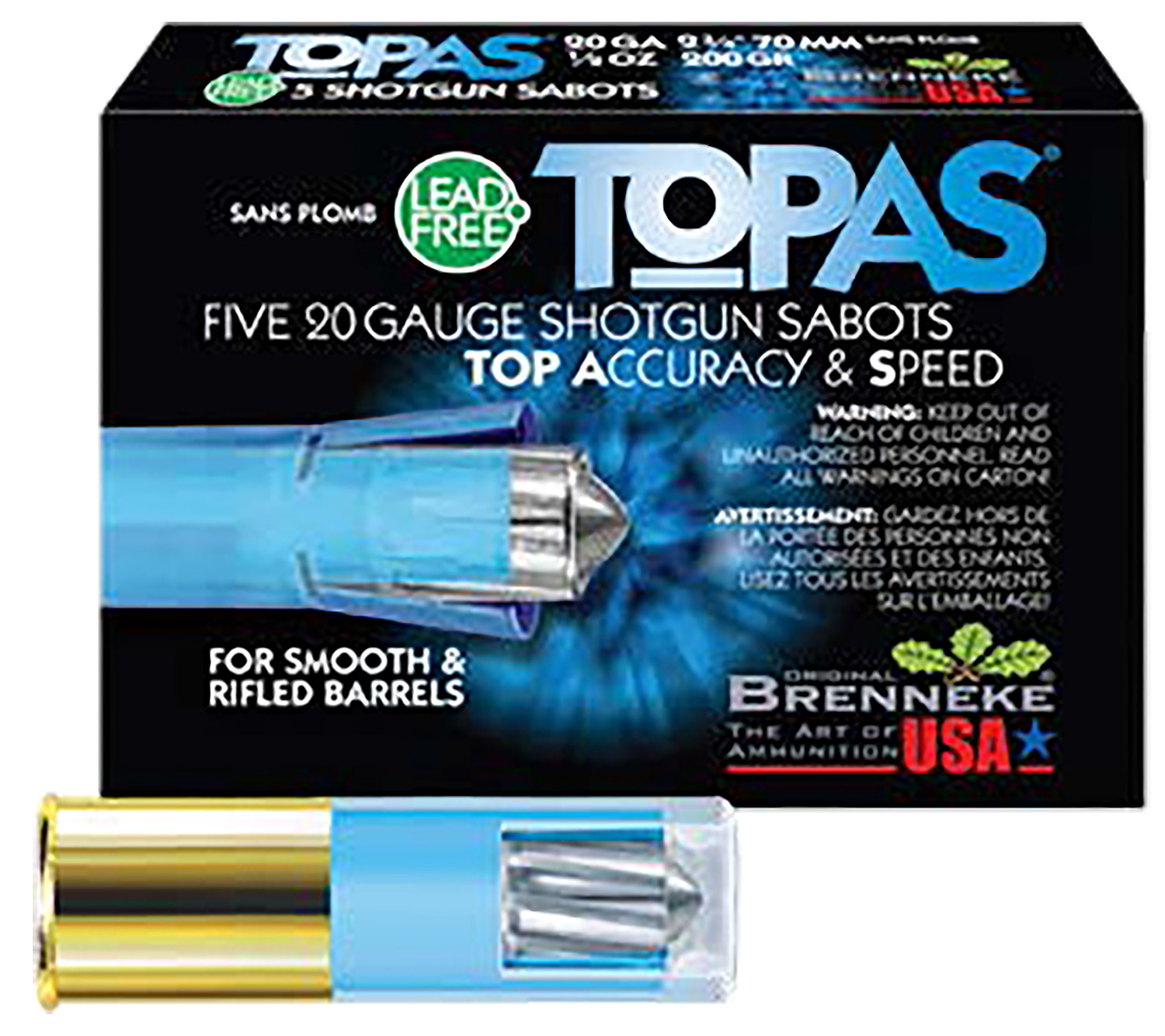 Brenneke SL202TOPN TOPAS 20Gauge 2.75" 1/2Oz Sabot Slug Shot 5 Per Box/50 Case