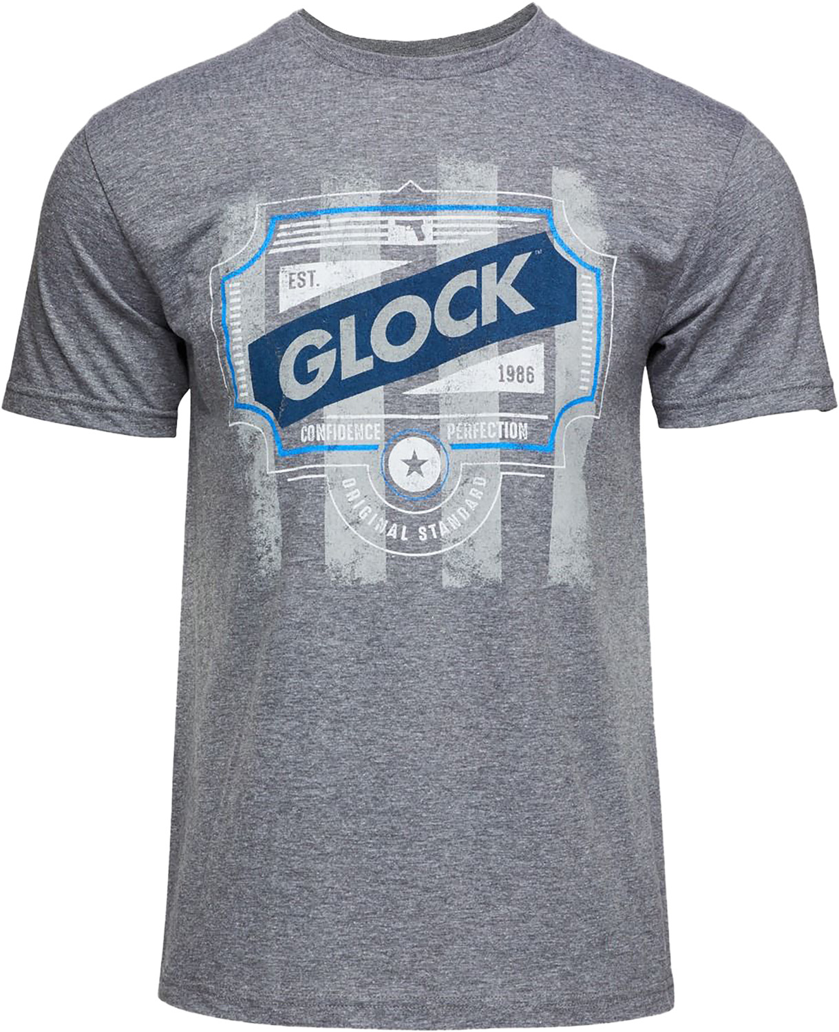 Glock AP96207 Blue Line Tee Gray Ringspun Cotton/Poly Large Short Sleeve