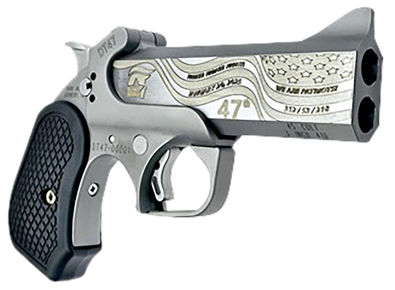 Bond Arms DT47-45/410 DT-47 Trump 47th President 45 Colt (Long Colt)/.410 2 Shot4.25 Stainless w/Gold Engraving Double Barrel, Stainless Steel Frame, Black Extended B6 Resin Grips