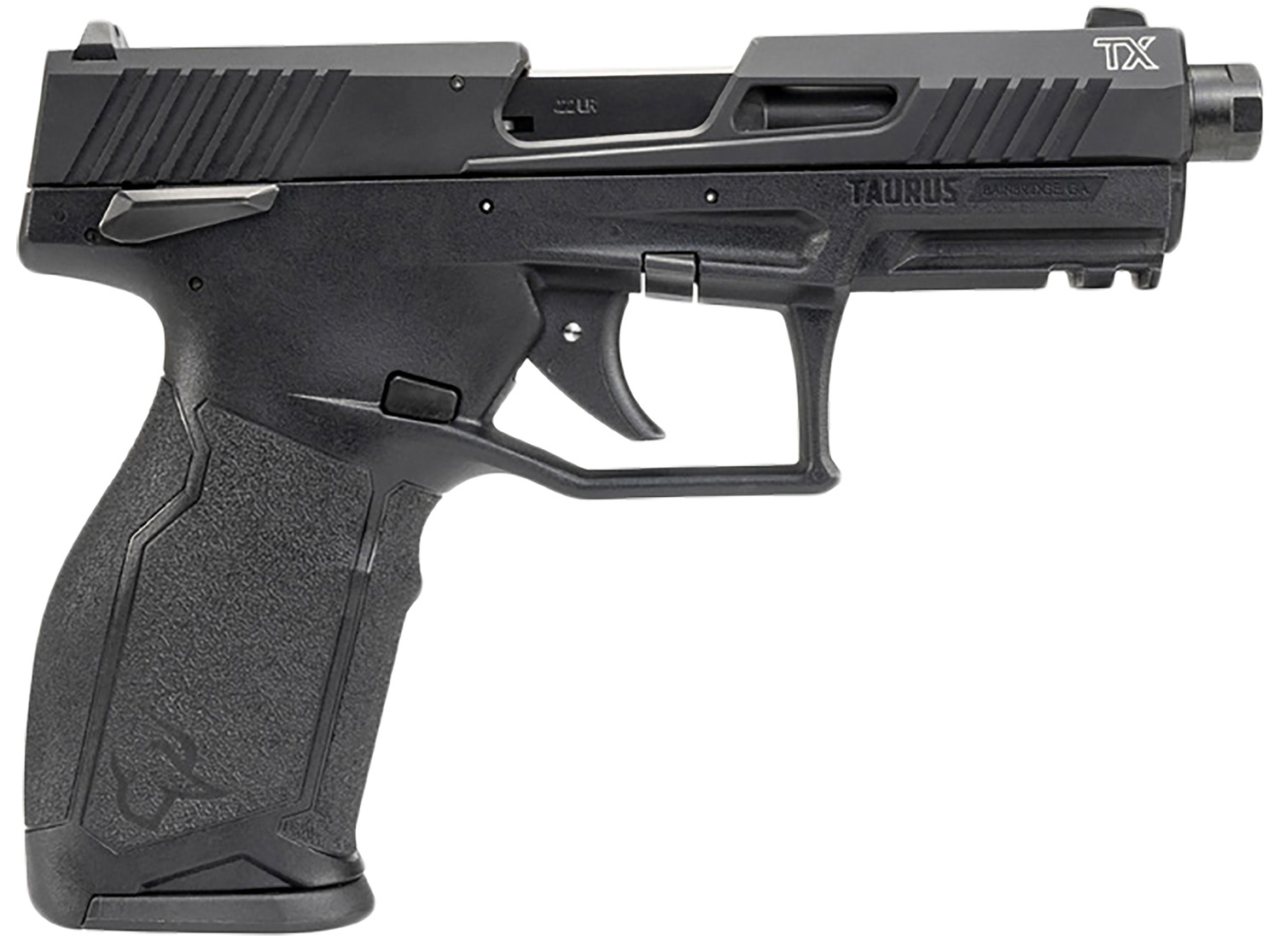 Taurus 1-2TX22141-15 2TX  Full Size Frame 22 LR 15+1 4.60" Matte Black Threaded Barrel, Black Anodized Serrated Slide, Matte Black Polymer Frame w/Picatinny Rail, Textured Grip