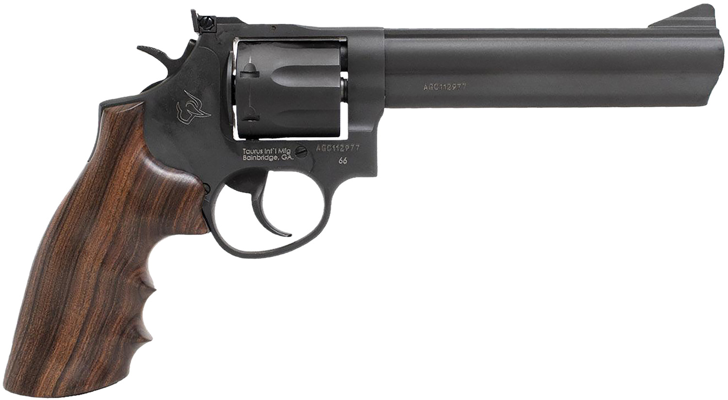 Taurus 2-660061-HWD1 66  Medium 357 Mag/38 Special +P 7 Shot 6" Matte Black Oxide Alloy Steel Barrel, Matte Black Oxide Cylinder, Matte Black Oxide Alloy Steel Frame, Wood Grip, Transfer Bar Safety
