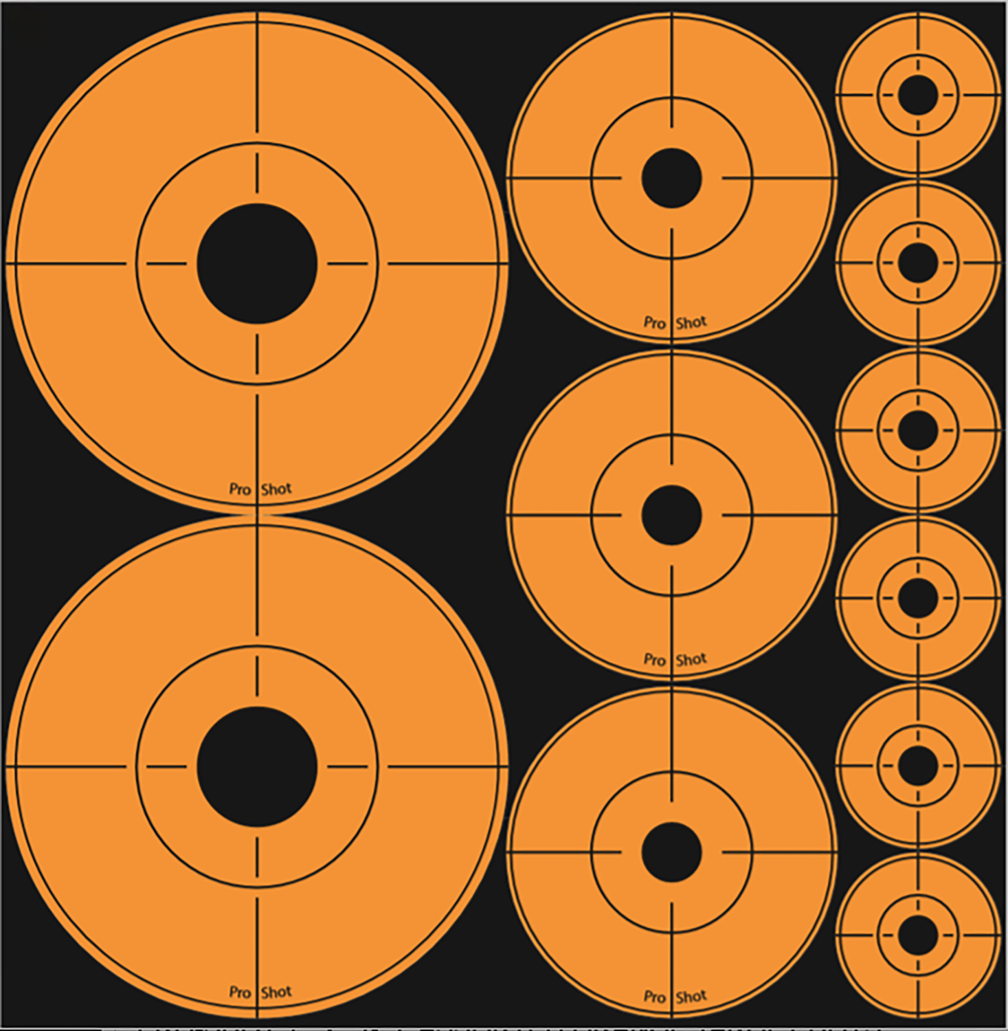 Pro-Shot ASSORTEDDOT Peel & Stick Target Dots Black/Orange 10 Pack - Pro-Shot Products - 1"/2"/3" DOTS