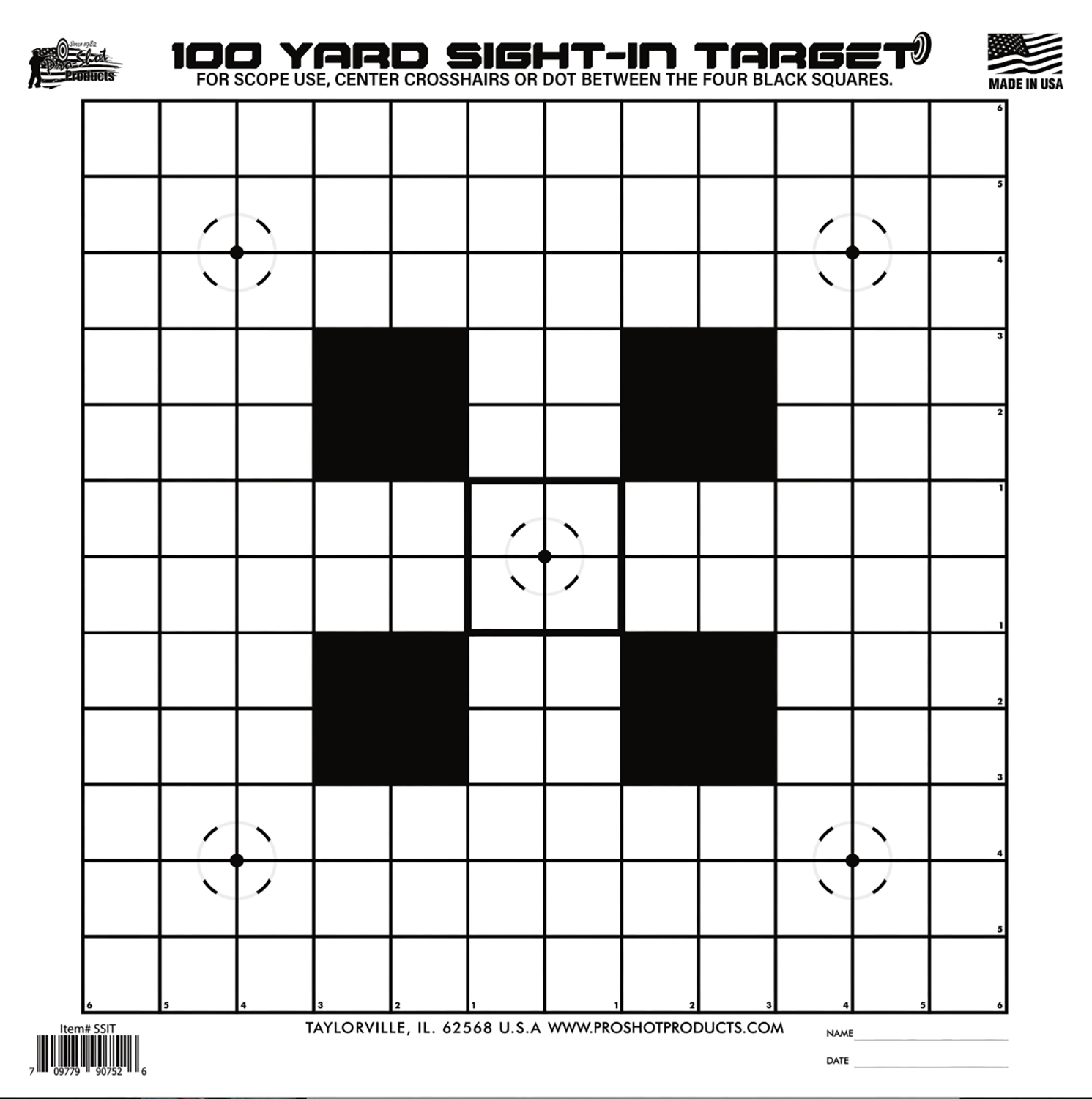 Pro-Shot SSIT12PK Sight-In Hanging Heavy Paper 100yds 14" x 14" Black/White 12 Pack - Pro-Shot Products