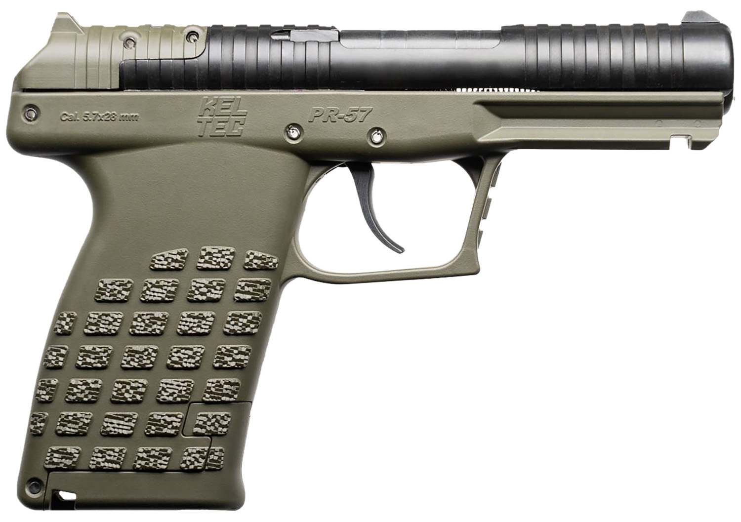 Kel-Tec PR57GRN PR57  Compact Frame 5.7x28mm 20+1 4" Black Steel Barrel, OD Green Optic Ready/Serrated Slide, OD Green Textured Grip