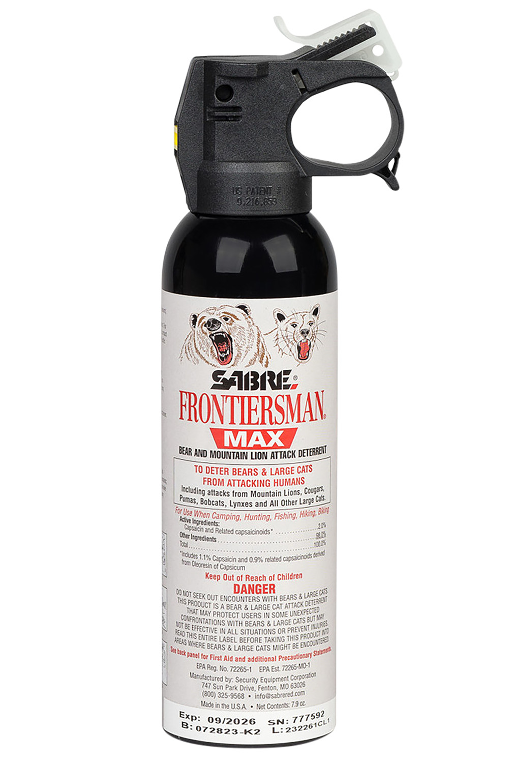 Sabre FBADX03 Frontiersman Bear & Mountain Lion Spray Capsaicinoids Range 40ft 7.90 Oz