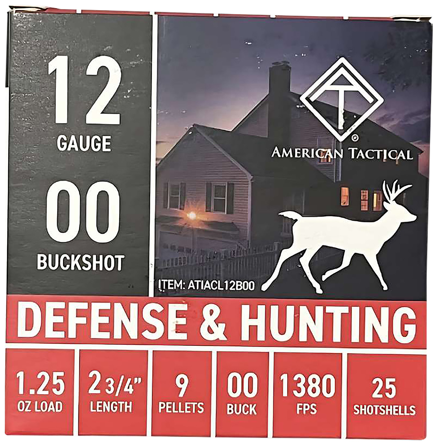 ATI ATIACL12B00   12Gauge 2.75 1 1/4oz 00Buck Shot 25 Per Box/10 Case