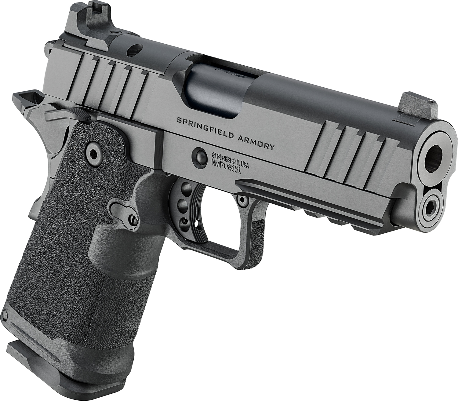 Springfield Prodigy Compact AOS 9mm - Superb 4.25 Inch Double Stack 1911 5 Springfield Prodigy Compact AOS 9mm three quarter view with optic plate and bull barrel