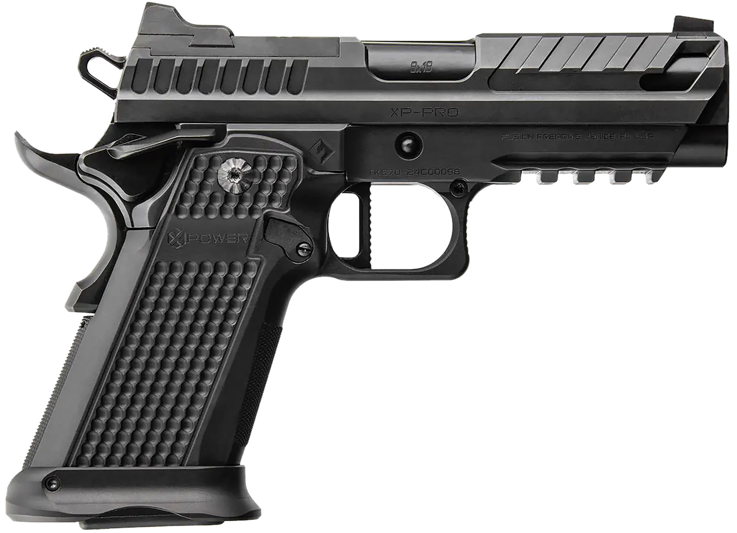 Fusion Firearms XP9BLK XP Pro 9mm Luger 17+1 4" Black Tennifer Bull Barrel, Black Optic Cut/Serrated/Vent Cut Slide, Black Steel Frame w/Beavertail & Picatinny Rail, Black Aluminum Grip