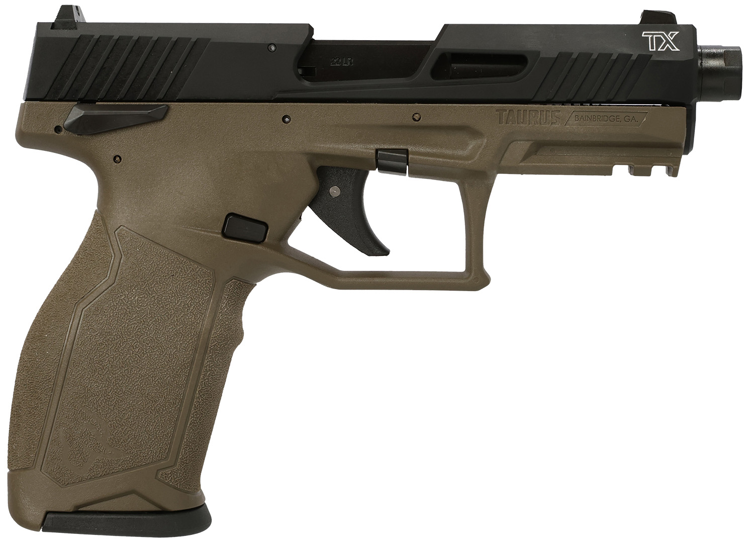 Taurus 1-2TX22141O-10 TX22  22 LR 10+1 4.60" Matte Black Threaded Barrel, Black Hard Coat Anodized Optic Ready/Serrated Slide, OD Green Polymer Frame w/Picatinny Rail, Textured Grip