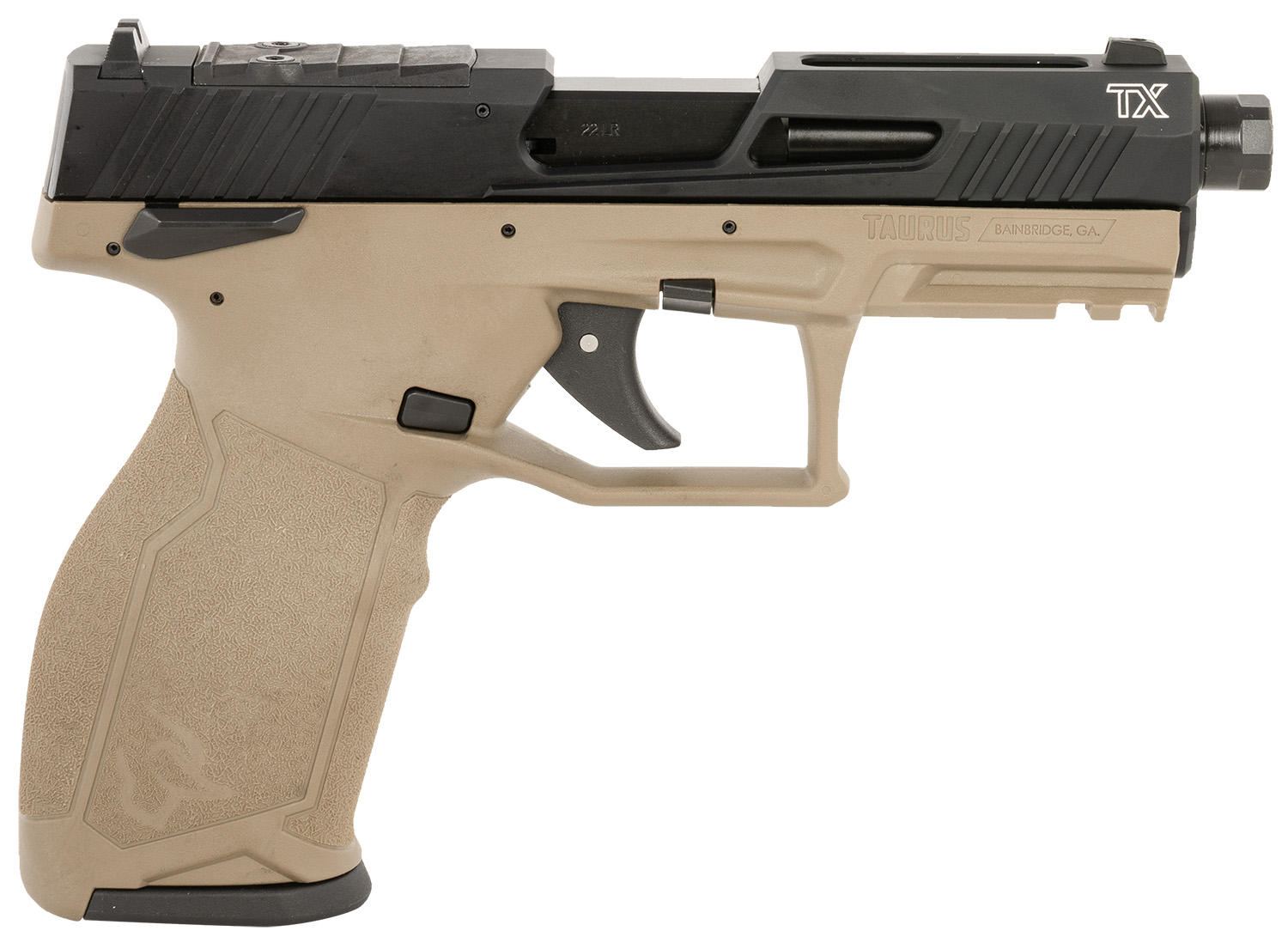 Taurus 1-2TX22P141F-10 TX22 T.O.R.O. 22 LR 10+1 4.60 Matte Black Barrel, Black Hard Coat Anodized Optic Ready/Serrated Slide, Flat Dark Earth Polymer Frame w/Picatinny Rail, Textured Grip