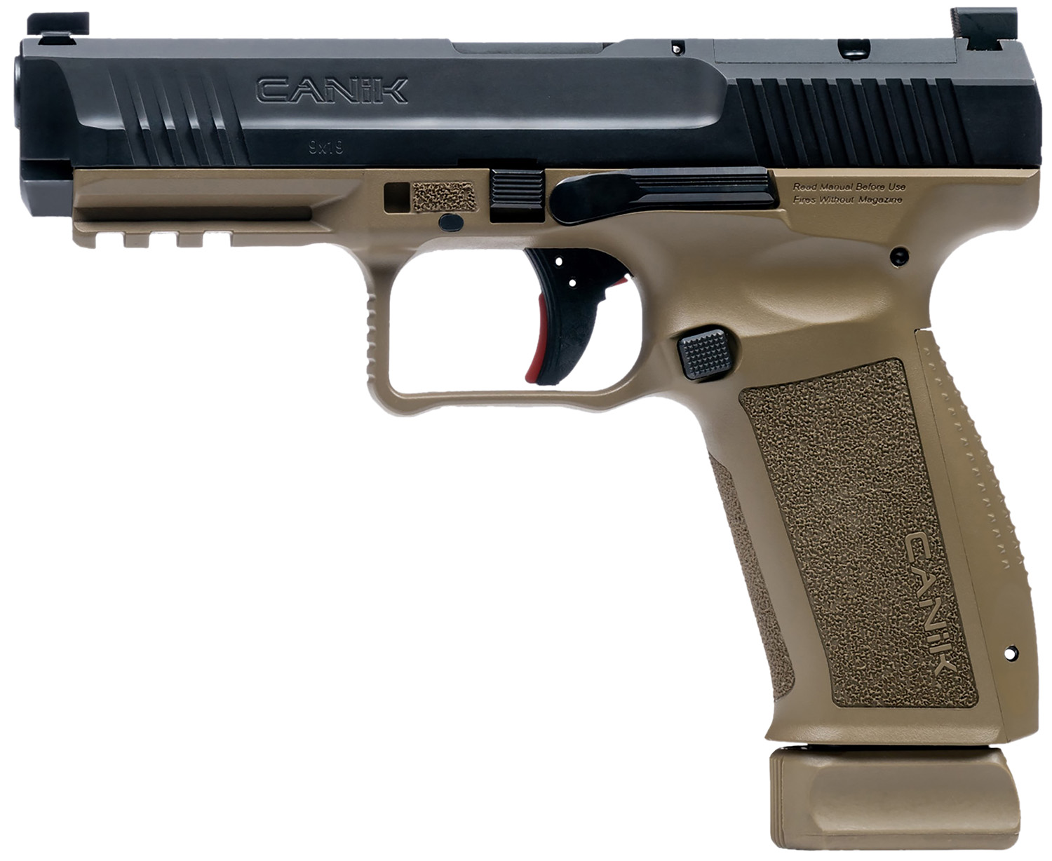 Canik HG6652N Mete SFT 9mm Luger 10+1 4.46" Black Nitride Steel Barrel, Black Cerakote Optic Ready/Serrated Steel Slide, Flat Dark Earth Polymer Frame w/Picatinny Rail, Interchangeable Backstrap Grip