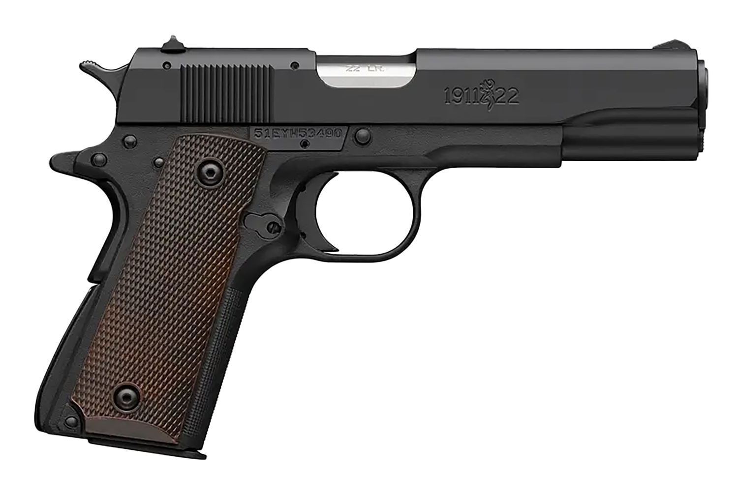 Browning 051063490 1911-22 A1 Full Size Frame 22 LR 10+1 4.25 Stainless Steel Barrel, Matte Black Serrated Slide, Matte Black Aluminum Frame, Brown Composite Grip