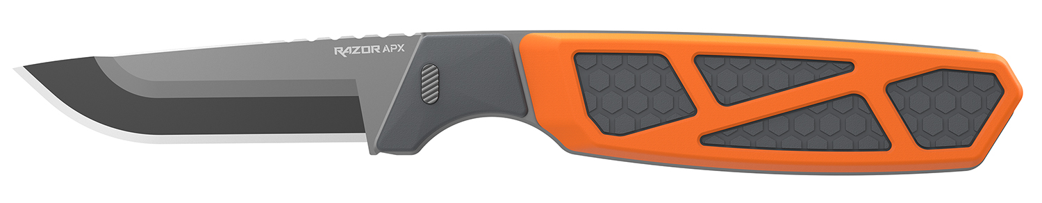 Outdoor Edge Razor APX, Fixed Blade Knife, Plain Edge, 3 Blade Length, Includes (1) Saw, (3) Drop point Blades, (2) Caping Blades, (1) Gutting Blade, Matte Finish, Orange Titanium Coated Removeable Blade Storage Scales APXS30-6C