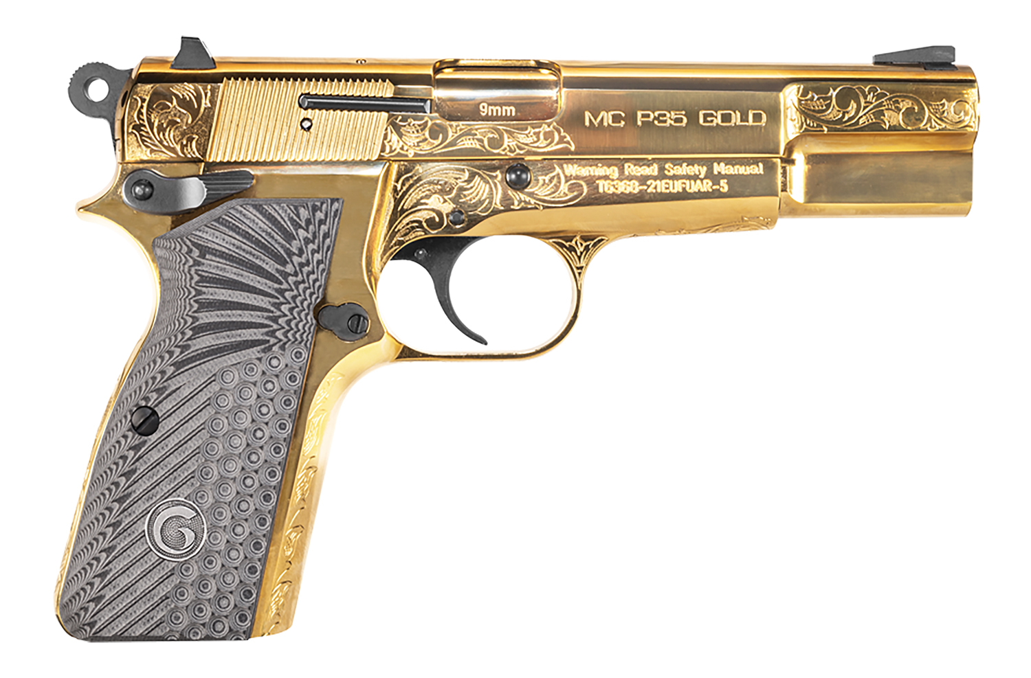 EUROPEAN AMERICAN ARMORY Girsan MC P35 Gold Engraved 9mm 15rd Pistol 390488 - European American Armory - 9MM Luger