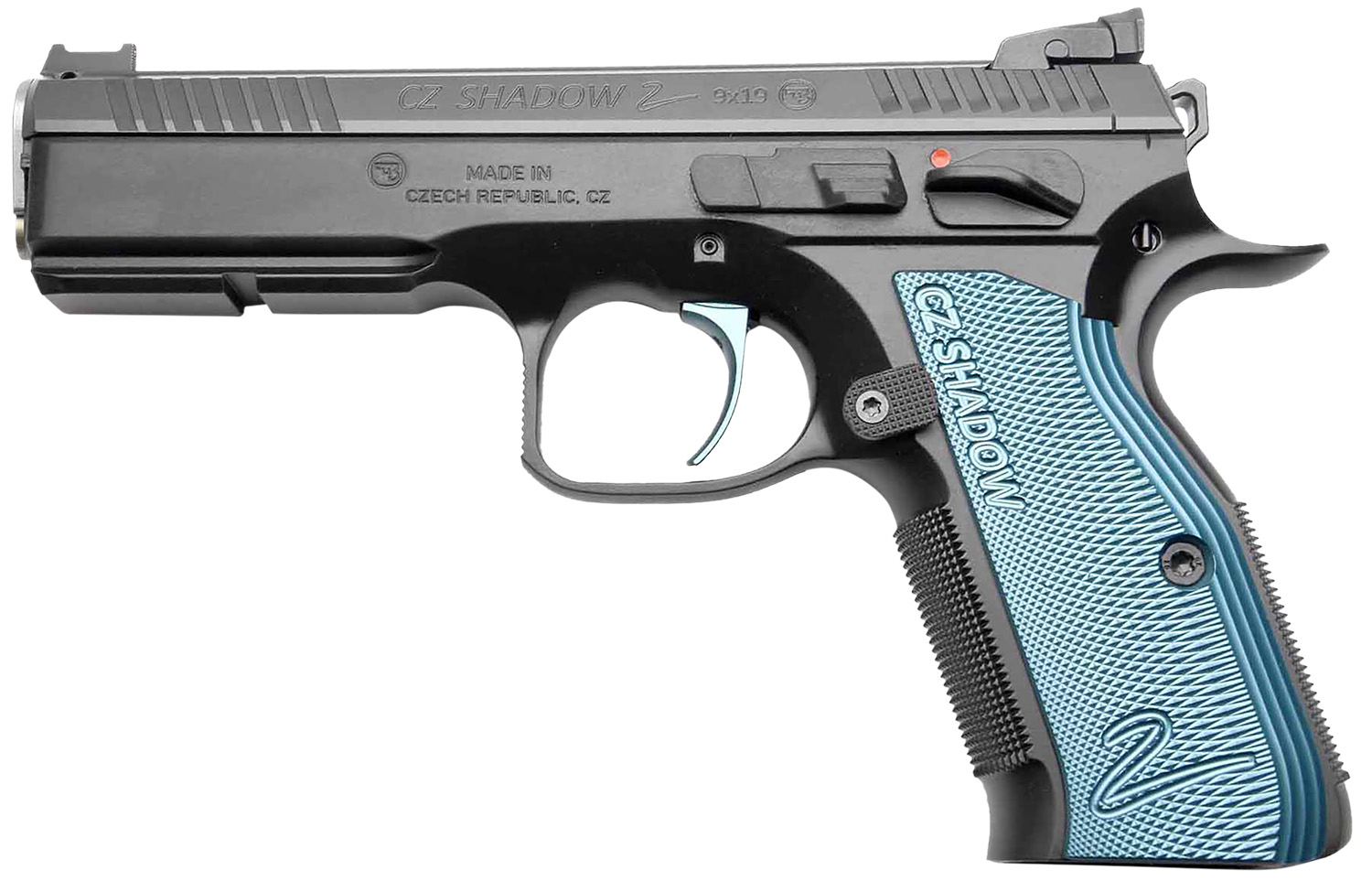 Cz Custom Shop 91039 Shadow 2  Full Size Frame 9mm Luger 17+1 4.89" Black ACCU Bushing Barrel, Black Serrated Steel Slide, Black Polycoat Steel Frame w/Beavertail, Black Checkered Aluminum Grip