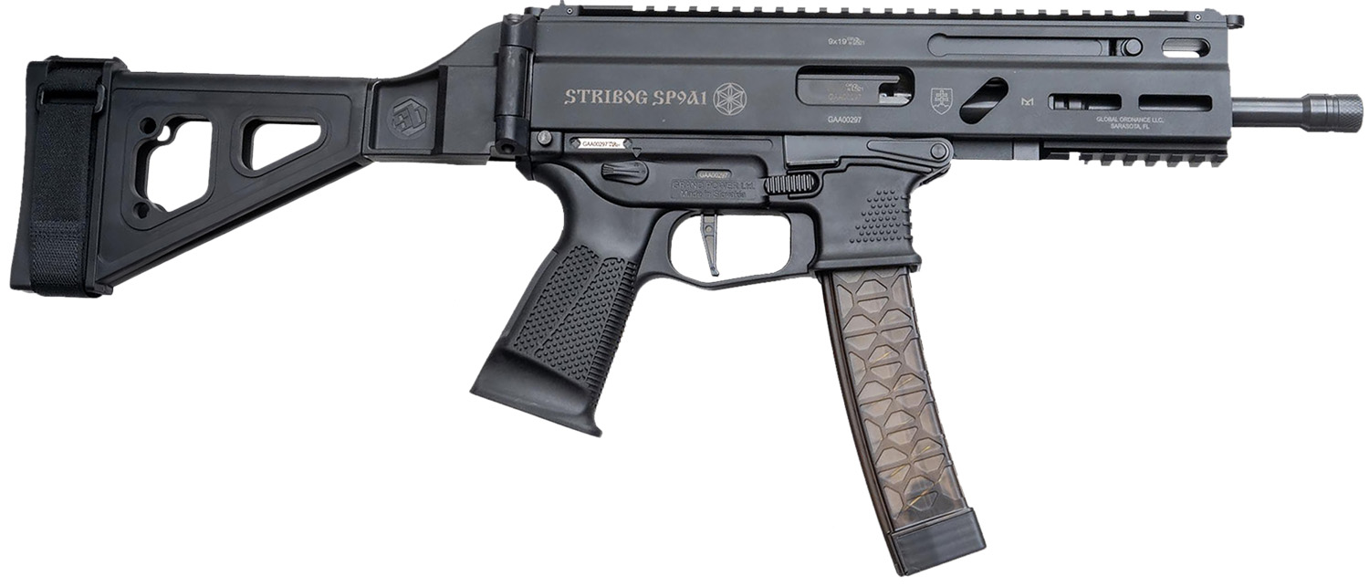 Grand Power 850003223056 SP9A1 Stribog 9mm Luger 30+1 8 Black Threaded Barrel M-LOK Handguard Black Aluminum Picatinny Rail Receiver SB Tactical Brace, Black Polymer Grip, Thread Protector