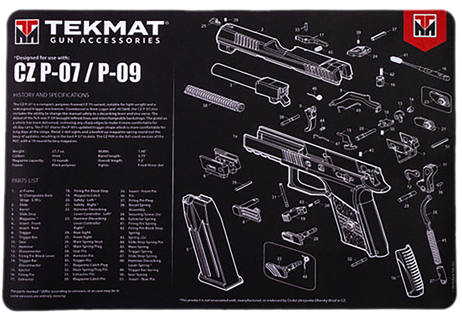 TekMat TEKR17CZP07 CZ P-07/P-09 Cleaning Mat Black/White Rubber 11" X 17"