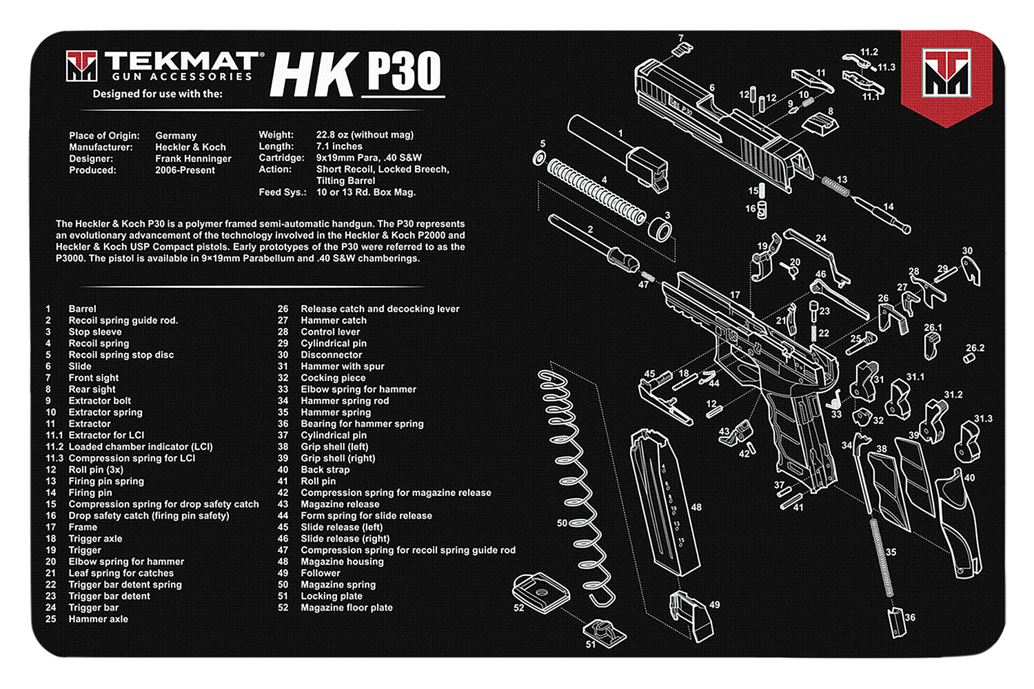 TekMat TEKR17HKP30 HK P30 Cleaning Mat Black/White Rubber 11" X 17"