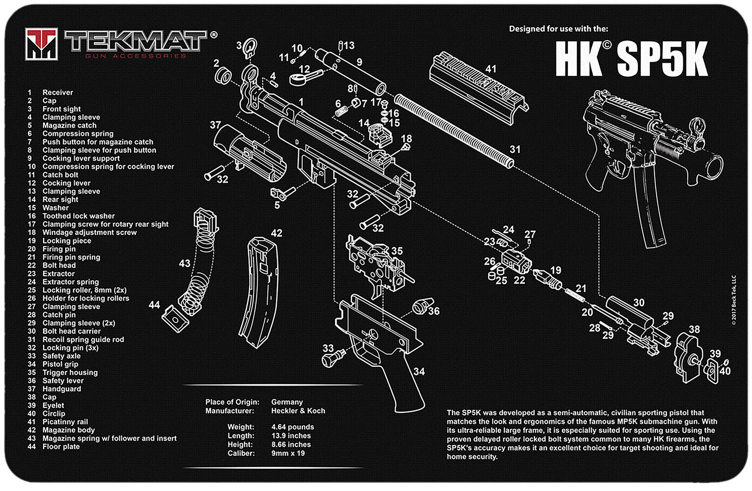TekMat TEKR17HKSP5K HK SP5K Cleaning Mat Black/White Rubber 11x17 HK SP5K Parts Diagram