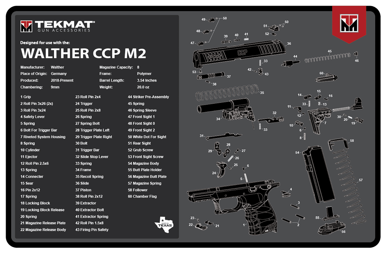 TekMat TEKR17WALCCPM2 Walther CCP M2 Cleaning Mat Black/White Rubber 11" X 17"