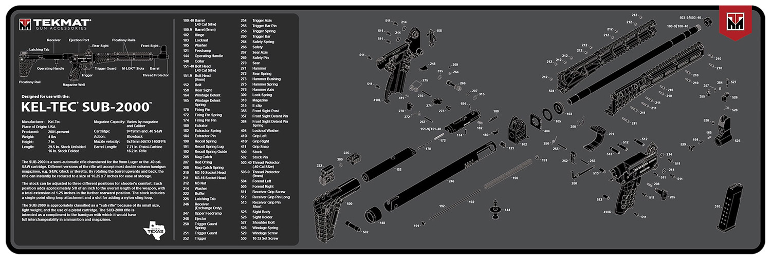 TekMat TEKR36KELSUB2 Kel-Tec Sub2000 Cleaning Mat Black/White Rubber 12" X 36"