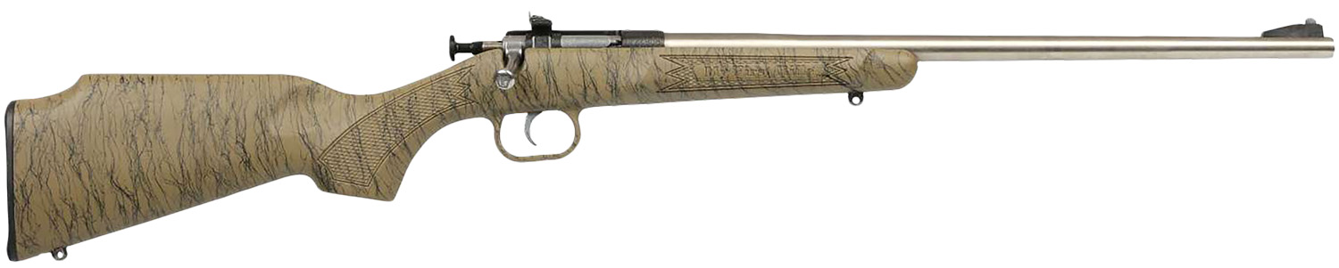 Crickett KSA2443 Gen2  Youth 22 LR 1rd 16.13" Stainless Single Shot Barrel, Stainless Steel Receiver, Tan w/Black Webbing Fixed Synthetic Stock