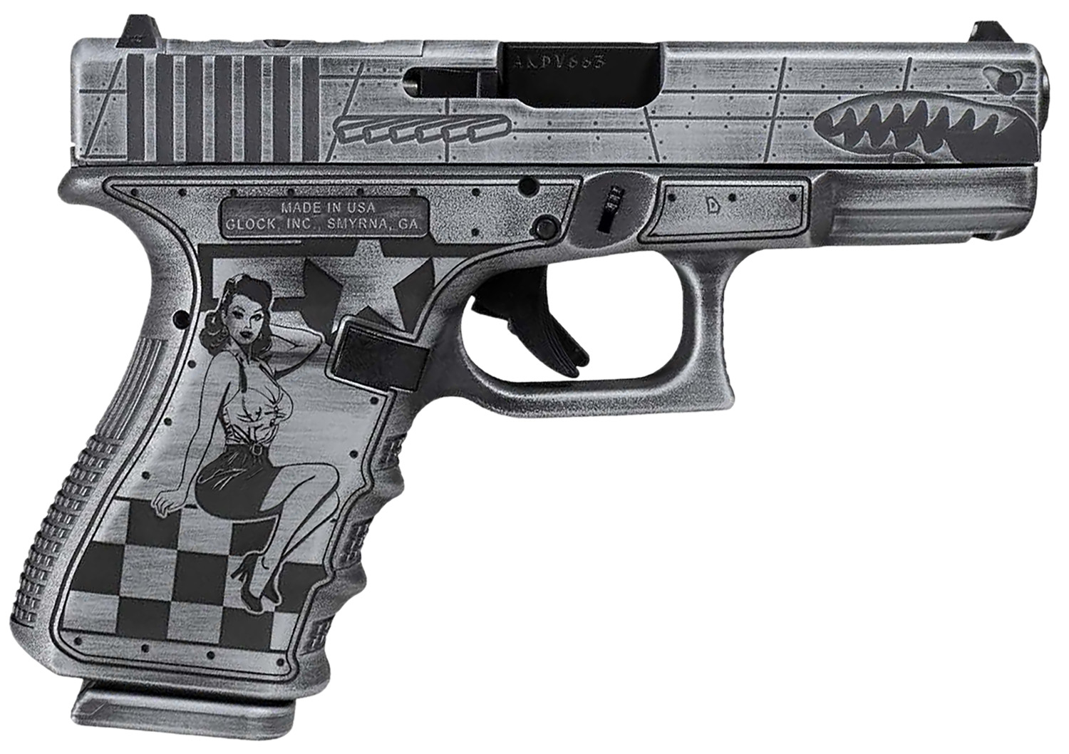 Glock UA45S204NP51M 9mm 17+1 Distressed Gray Cerakote Pin-Up Engraving